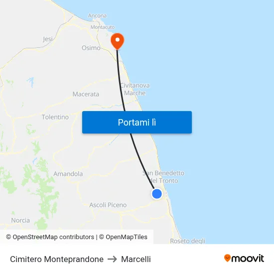 Cimitero Monteprandone to Marcelli map