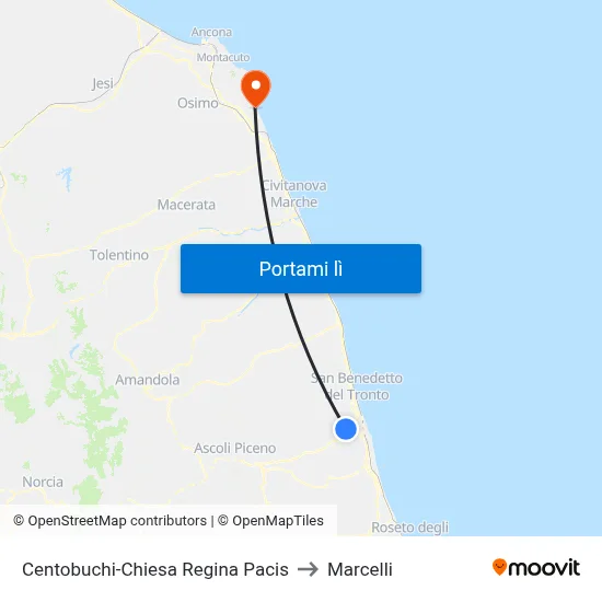 Centobuchi-Chiesa Regina Pacis to Marcelli map