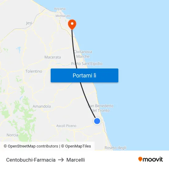 Centobuchi-Farmacia to Marcelli map