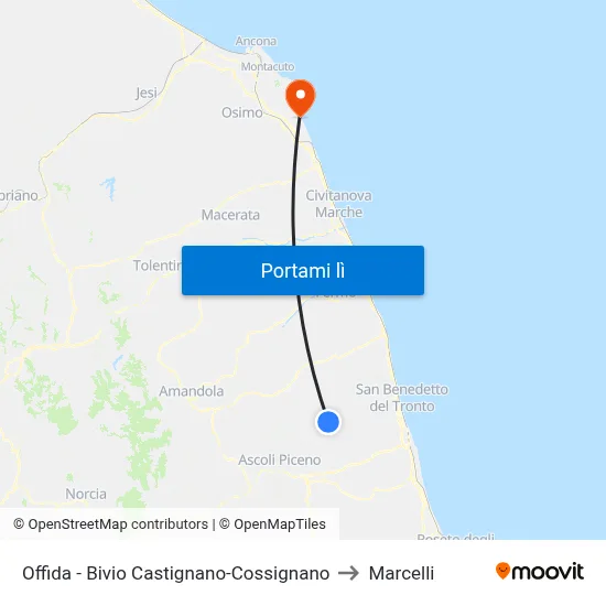 Offida - Bivio Castignano-Cossignano to Marcelli map