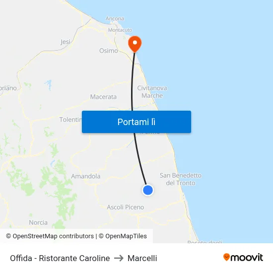 Offida - Ristorante Caroline to Marcelli map