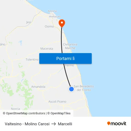 Valtesino - Molino Carosi to Marcelli map
