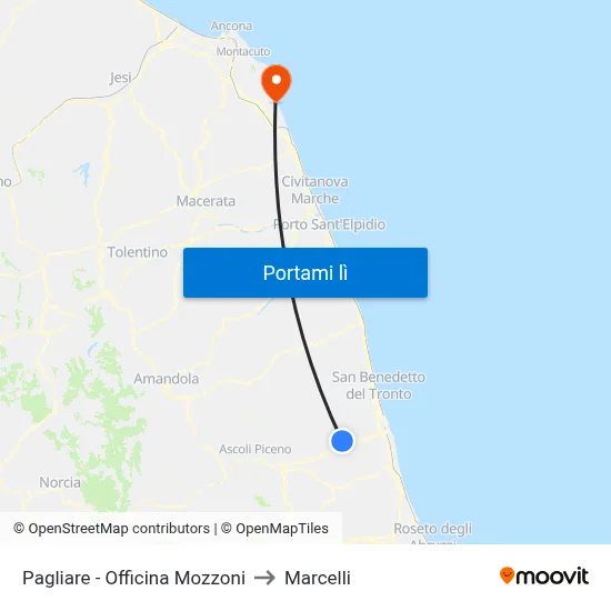 Pagliare - Officina Mozzoni to Marcelli map
