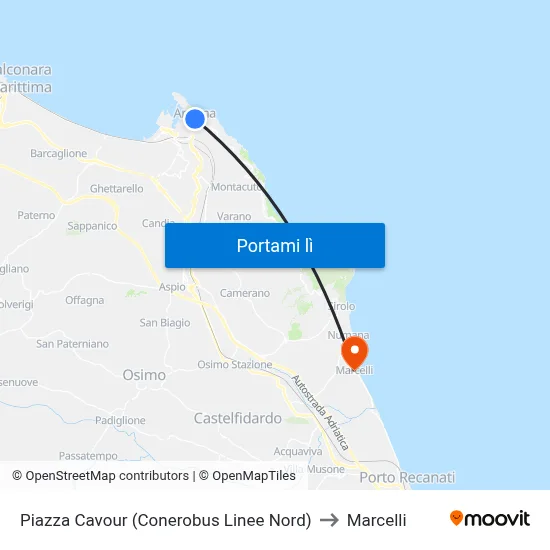 Piazza Cavour (Conerobus Linee Nord) to Marcelli map