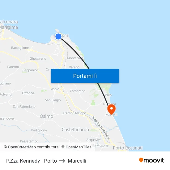 P.Zza Kennedy - Porto to Marcelli map