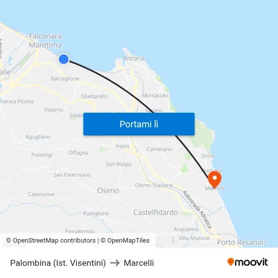 Palombina (Ist. Visentini) to Marcelli map