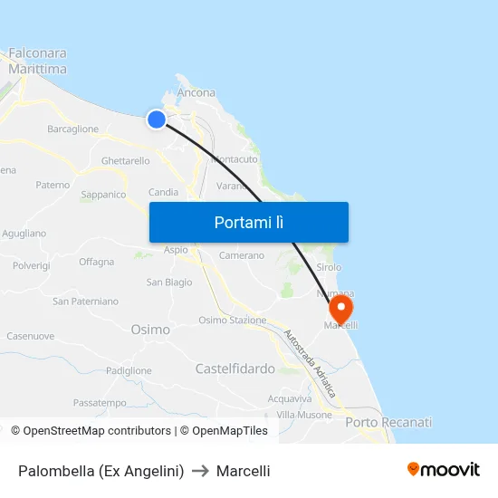 Palombella (Ex Angelini) to Marcelli map