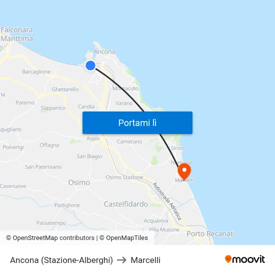 Ancona (Stazione-Alberghi) to Marcelli map