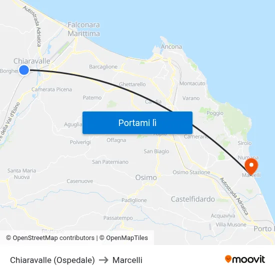 Chiaravalle (Ospedale) to Marcelli map