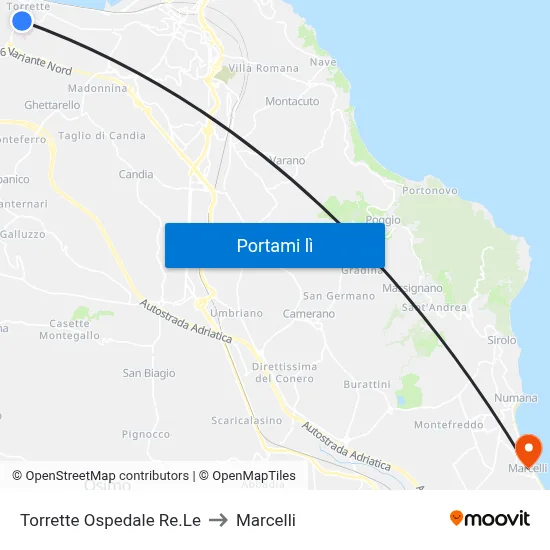 Torrette Ospedale Re.Le to Marcelli map