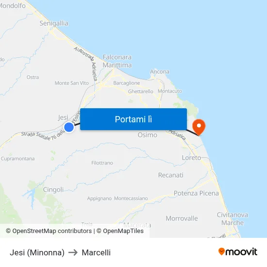 Jesi  (Minonna) to Marcelli map