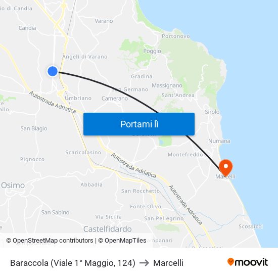 Baraccola (Viale 1° Maggio, 124) to Marcelli map