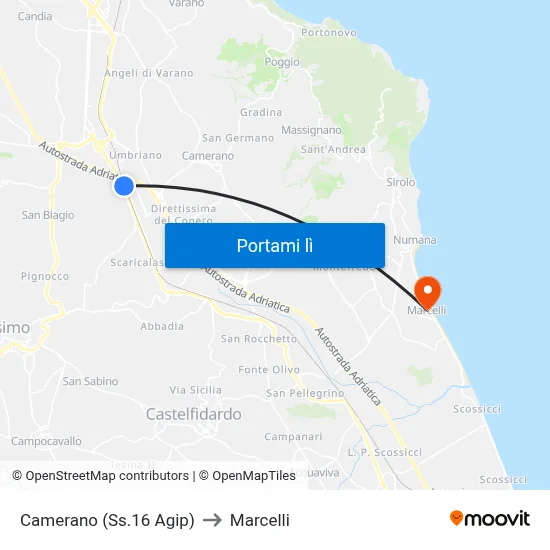Camerano (Ss.16  Agip) to Marcelli map