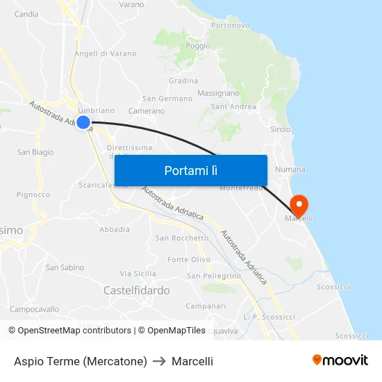 Aspio Terme (Mercatone) to Marcelli map