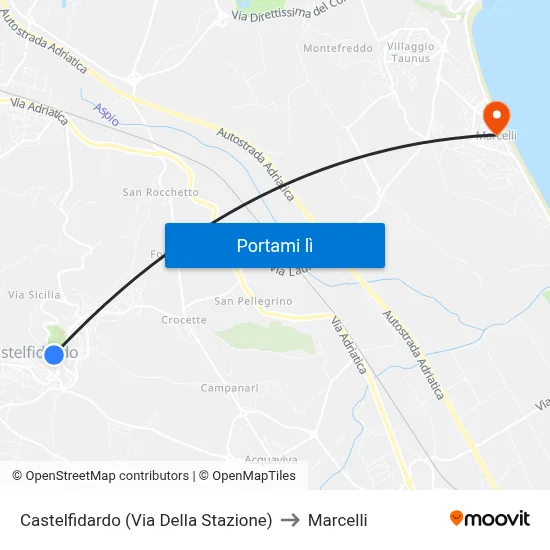 Castelfidardo (Via Della Stazione) to Marcelli map