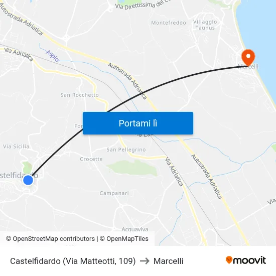 Castelfidardo (Via Matteotti, 109) to Marcelli map