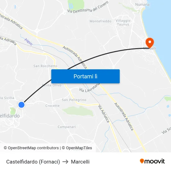 Castelfidardo (Fornaci) to Marcelli map