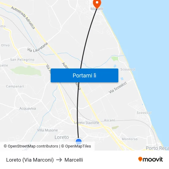 Loreto (Via Marconi) to Marcelli map