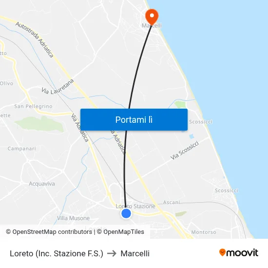 Loreto (Inc. Stazione F.S.) to Marcelli map