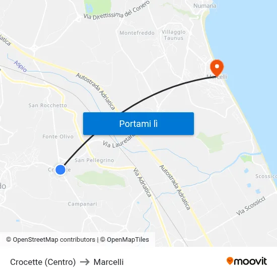 Crocette (Centro) to Marcelli map