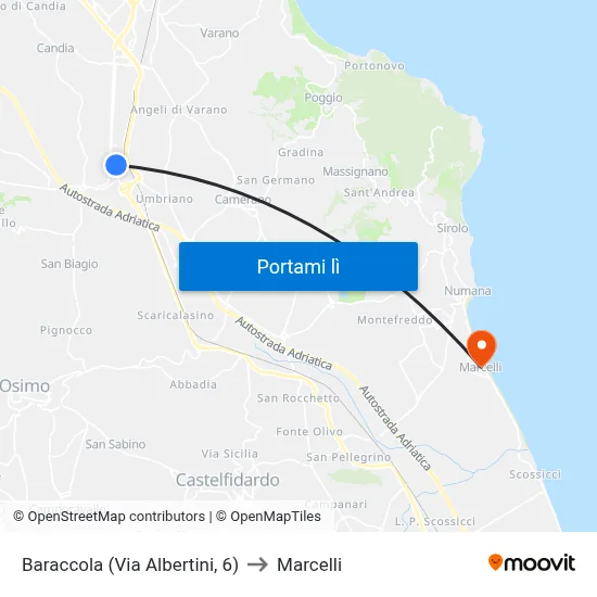 Baraccola (Via Albertini, 6) to Marcelli map