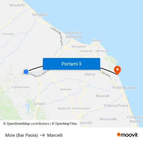 Moie (Bar Paola) to Marcelli map