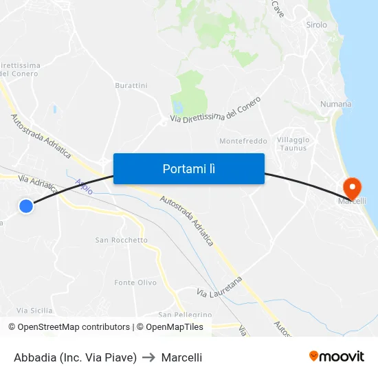 Abbadia (Inc. Via Piave) to Marcelli map