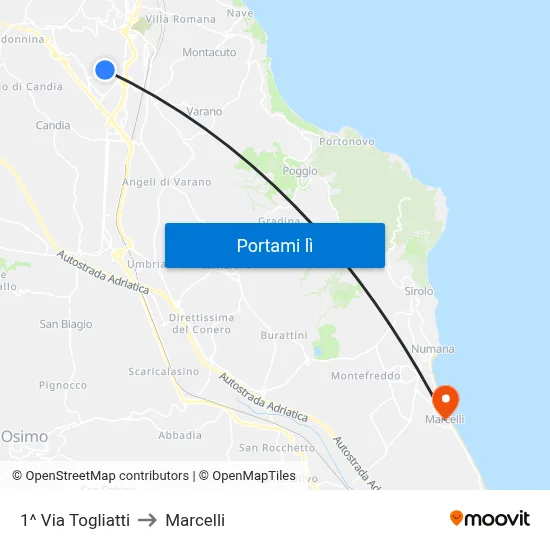 1^ Via Togliatti to Marcelli map