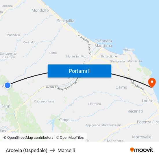 Arcevia  (Ospedale) to Marcelli map