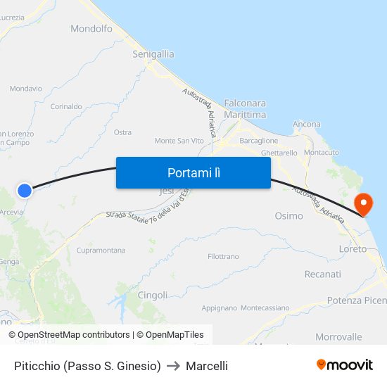 Piticchio (Passo S. Ginesio) to Marcelli map