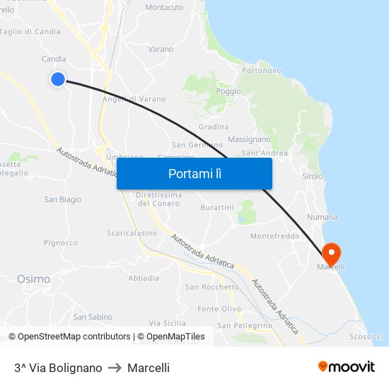 3^ Via Bolignano to Marcelli map