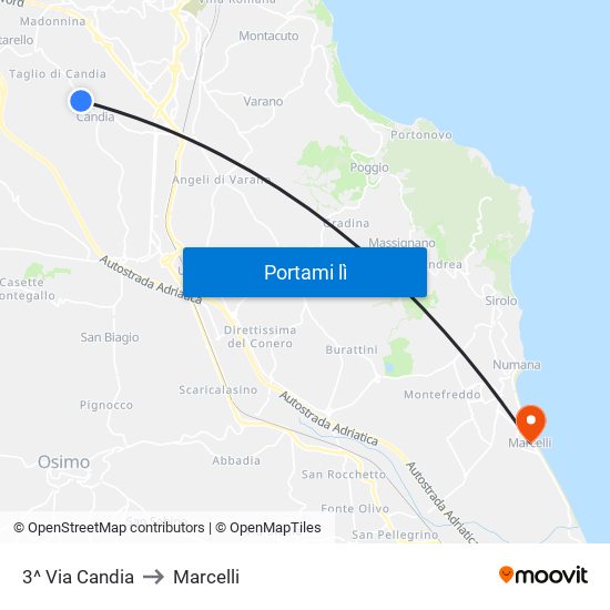 3^ Via Candia to Marcelli map