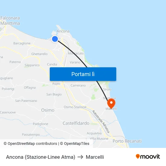 Ancona (Stazione-Linee Atma) to Marcelli map