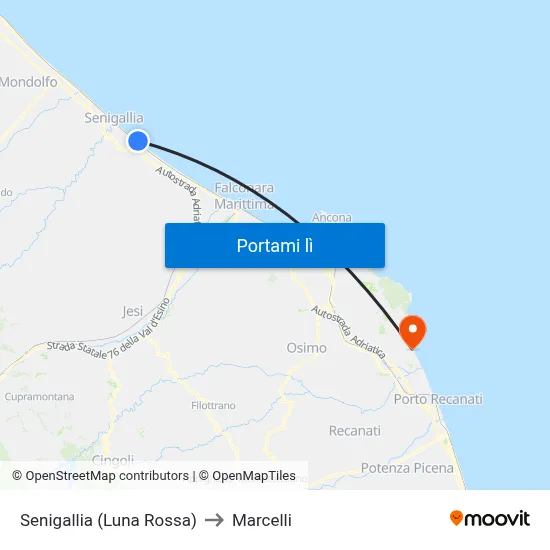 Senigallia (Luna Rossa) to Marcelli map