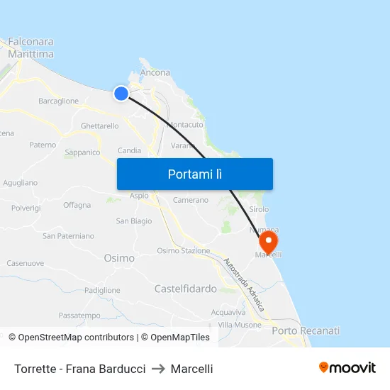 Torrette - Frana Barducci to Marcelli map