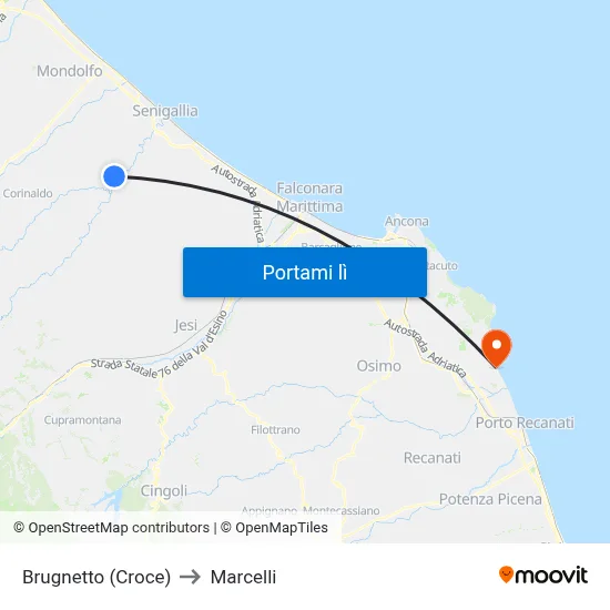 Brugnetto  (Croce) to Marcelli map