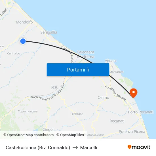 Castelcolonna (Biv. Corinaldo) to Marcelli map