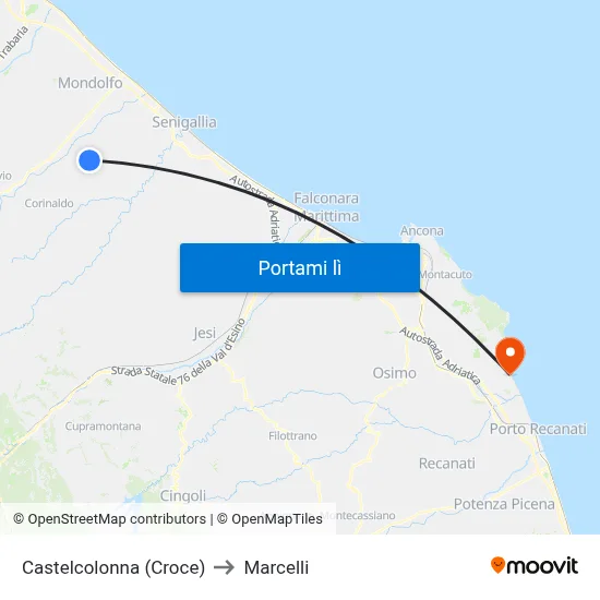 Castelcolonna (Croce) to Marcelli map