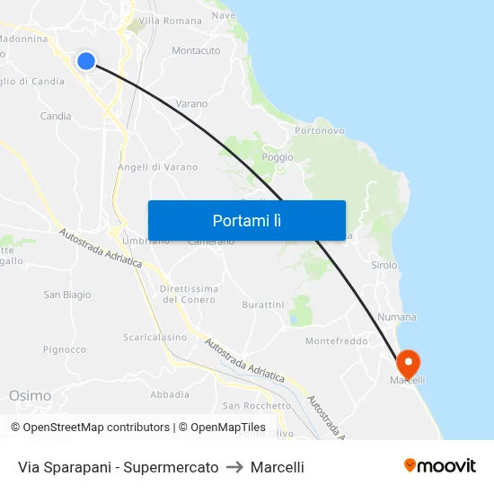 Via Sparapani - Supermercato to Marcelli map