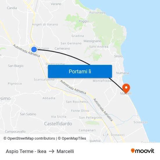 Aspio Terme - Ikea to Marcelli map