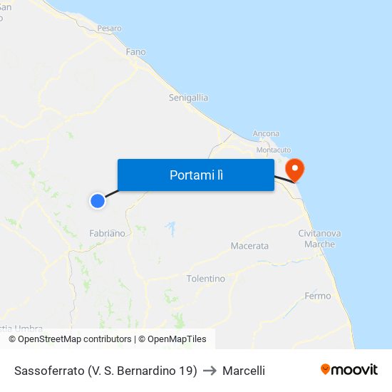 Sassoferrato (V. S. Bernardino 19) to Marcelli map