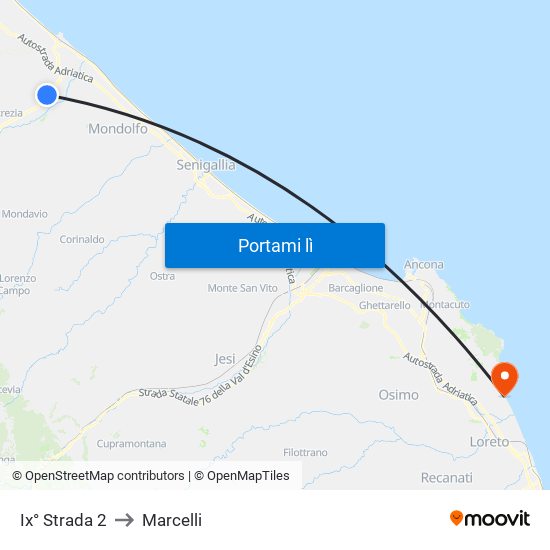 Ix° Strada 2 to Marcelli map