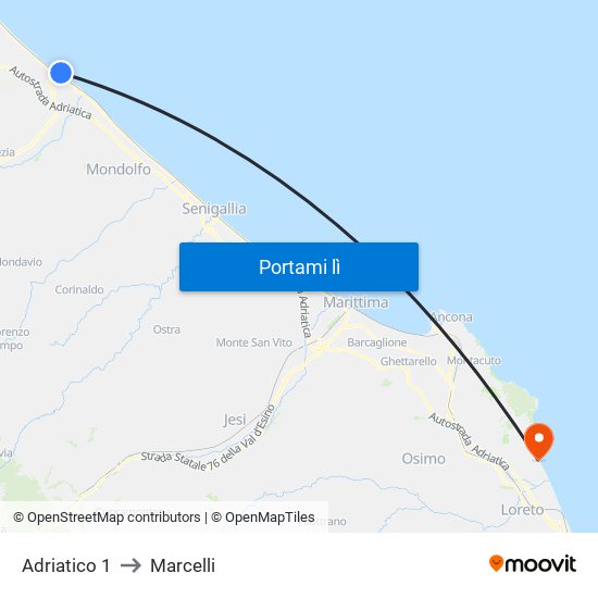 Adriatico 1 to Marcelli map