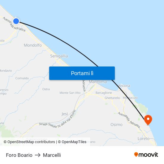 Foro Boario to Marcelli map