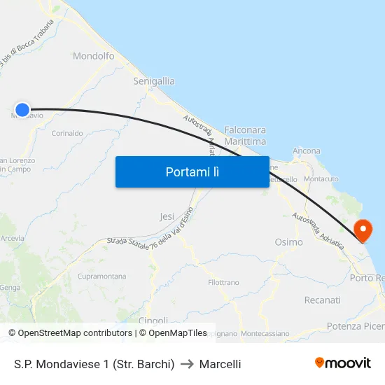 S.P. Mondaviese 1 (Str. Barchi) to Marcelli map