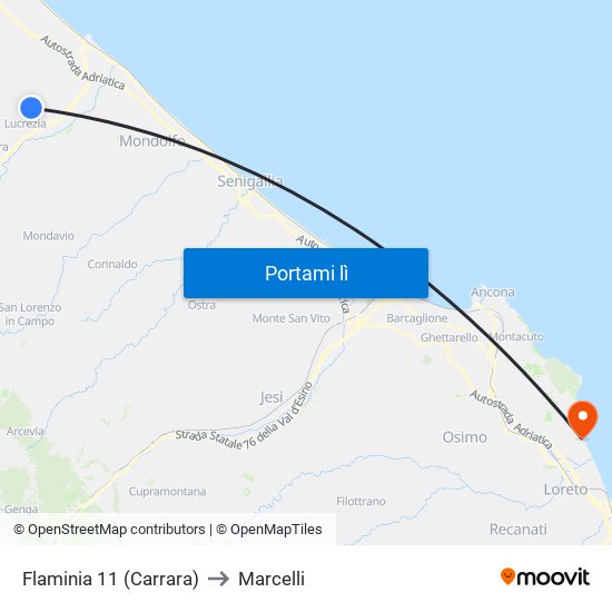 Flaminia 11 (Carrara) to Marcelli map