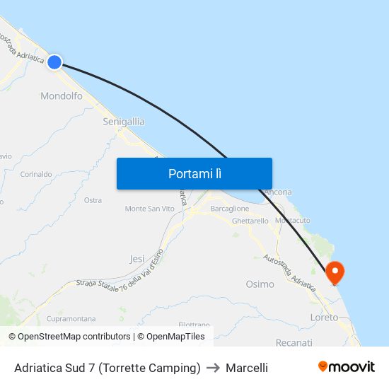 Adriatica Sud 7 (Torrette Camping) to Marcelli map