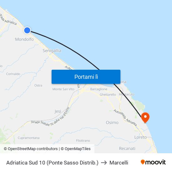Adriatica Sud 10 (Ponte Sasso Distrib.) to Marcelli map