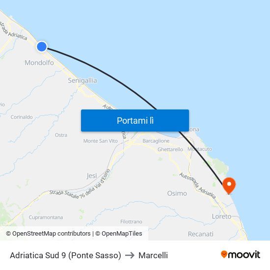 Adriatica Sud 9 (Ponte Sasso) to Marcelli map