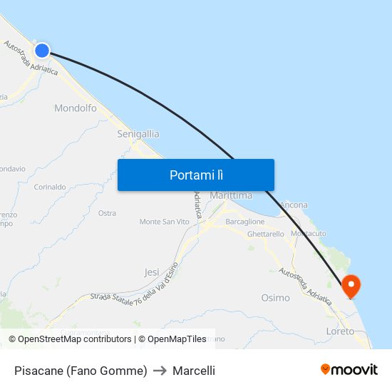 Pisacane (Fano Gomme) to Marcelli map